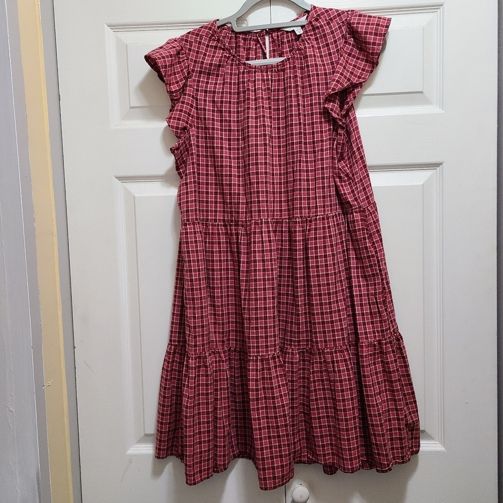Time and Tru Checked Babydoll Dress‎ size Large 12-14 COTTAGE-CORE COASTAL